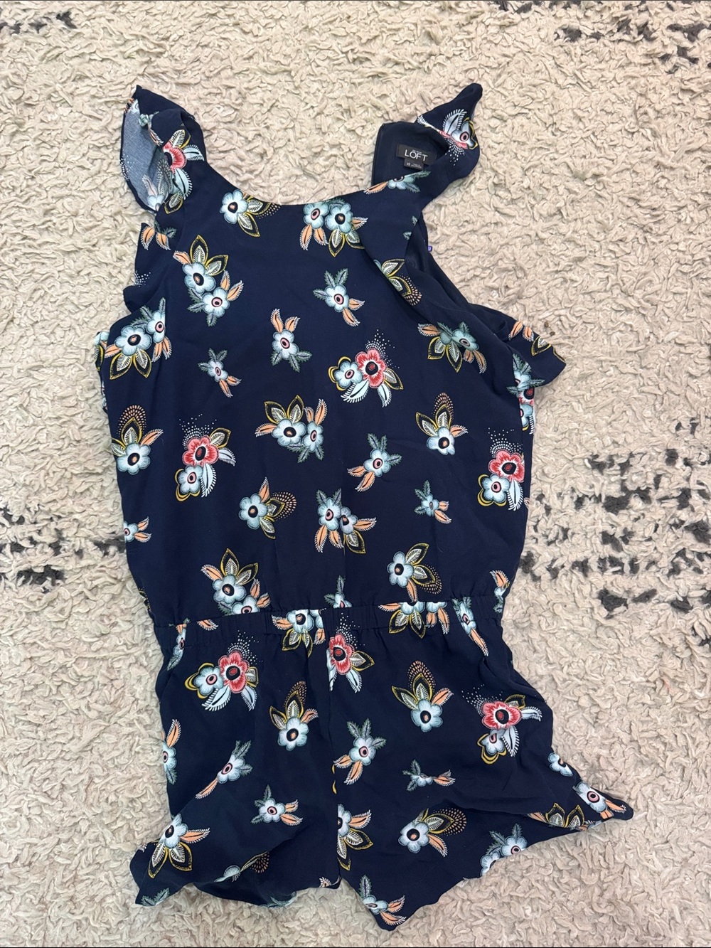 LOFT Navy Floral Ruffle-Strap Romper